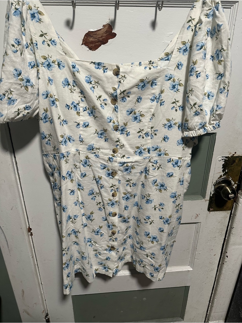 Old Navy Cream Midi Dress with Blue Floral Print